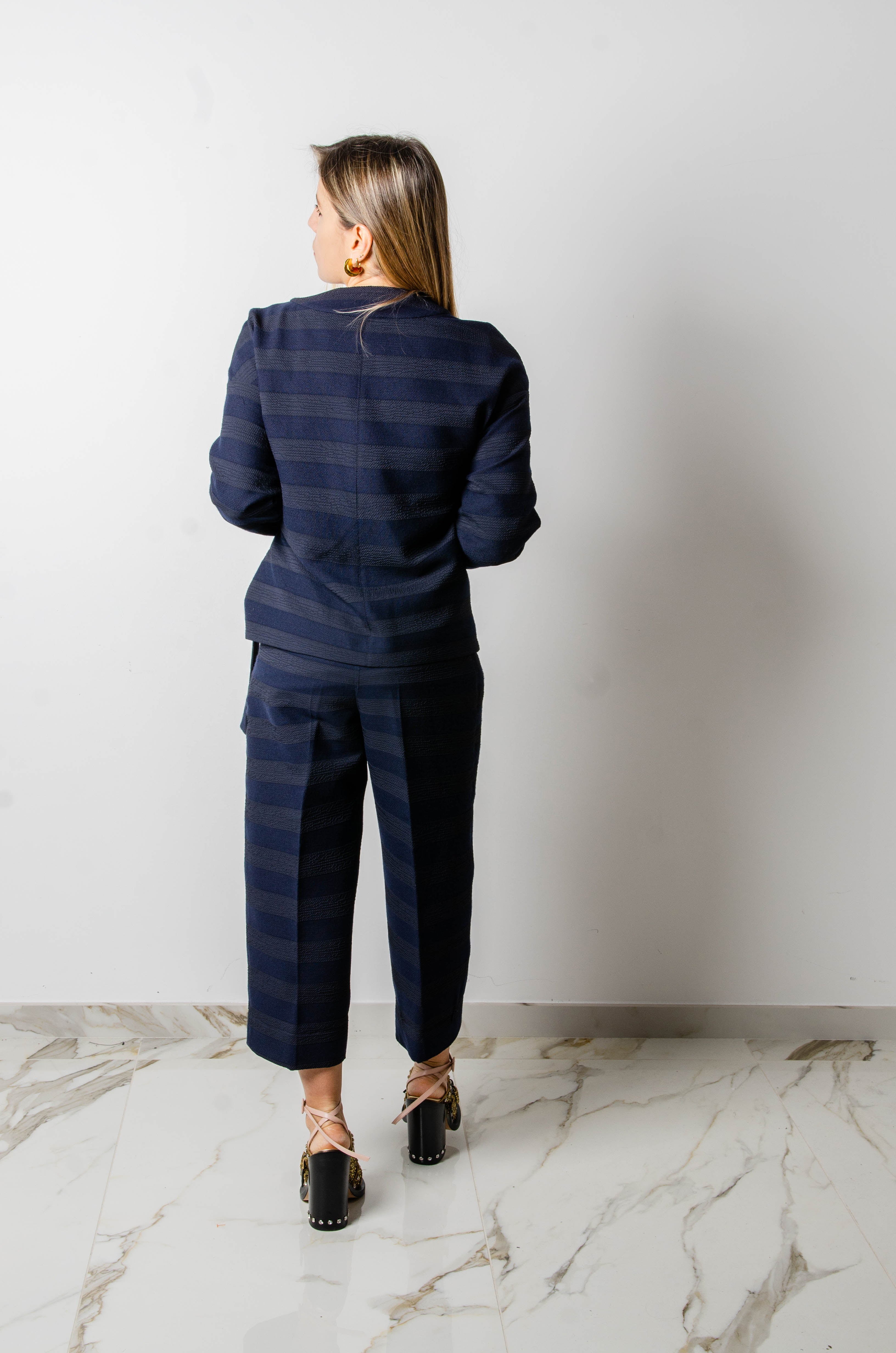 Pantaloni ampi a vita alta blu  MaxMara a righe Tg It 42