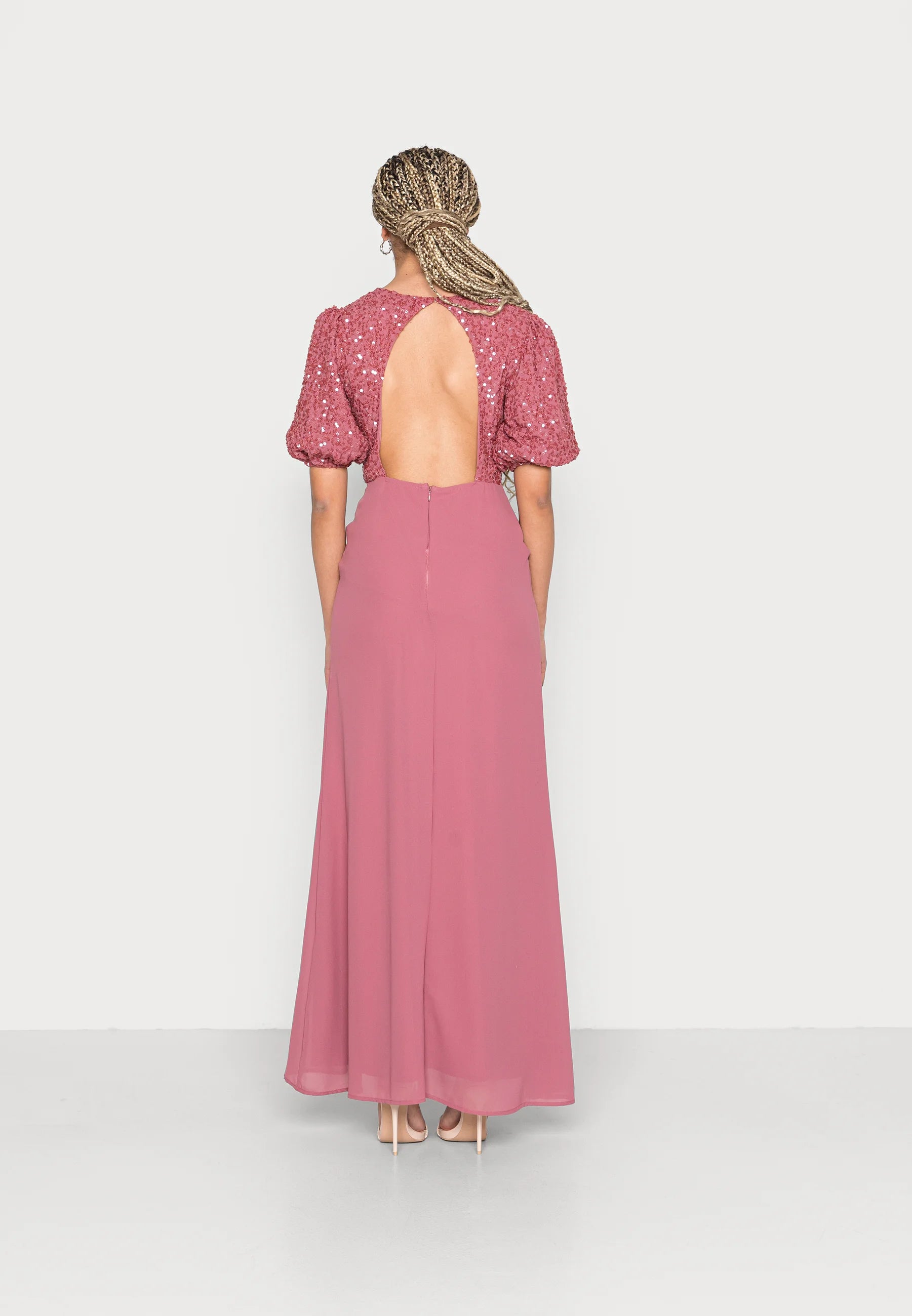 PUFF SLEEVE OPEN BACK DRESS tg 44