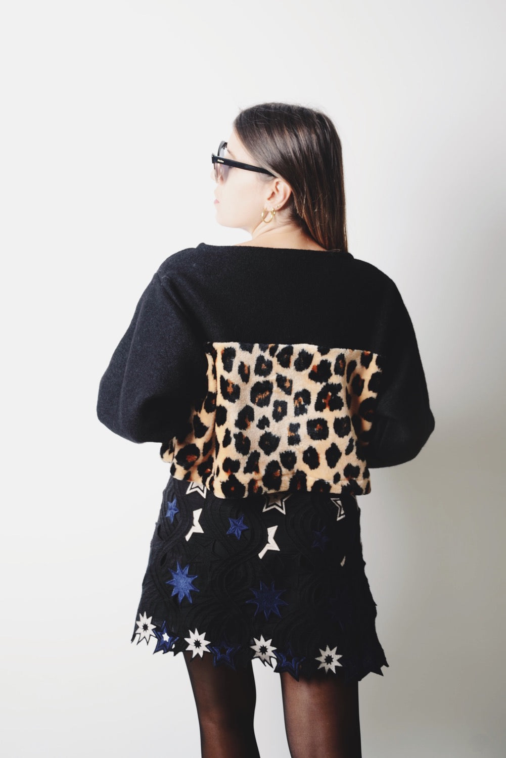 Felpina crop sartoriale in lana e pile leopardato  - tessuto Maxmara 