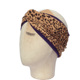 Fascia elastica per capelli in cotone leopardata e viola - doubleface