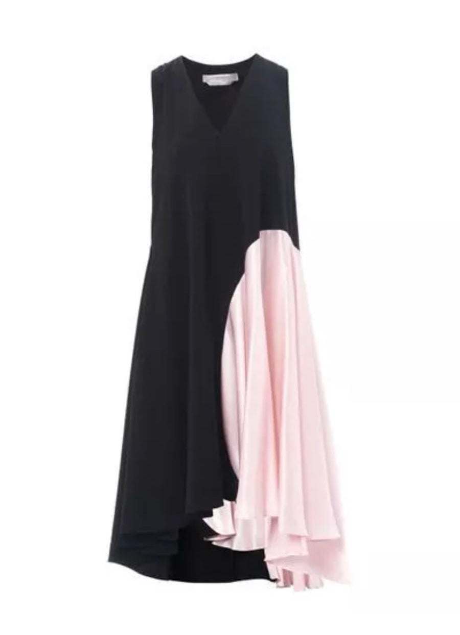 Vestito al ginocchio  nero con inserto in seta rosa  Tg 40 e Tg 42