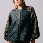 Bomber sartoriale  nero con maniche in jaquard oro