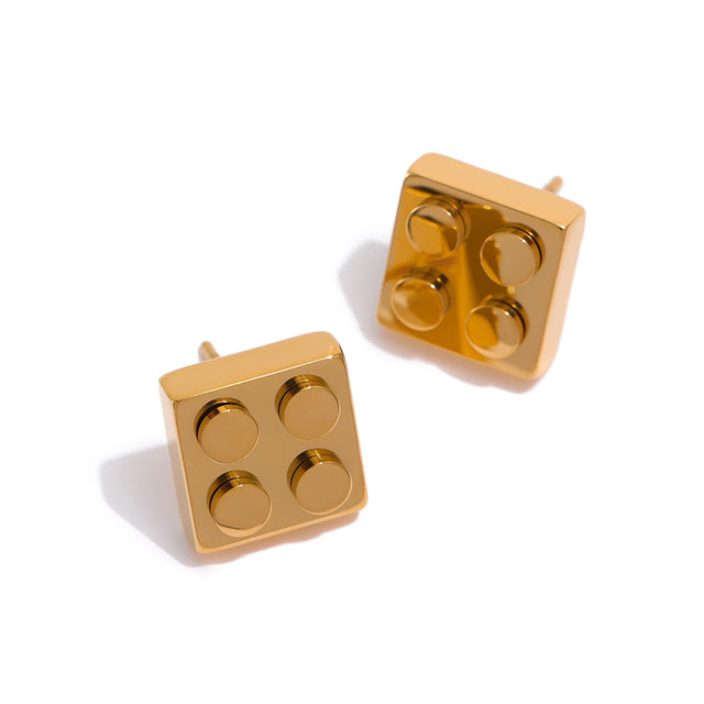 Orecchini quadrati stile "lego" in acciaio inossidabile dorato