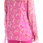 Camicia in georgette di seta rosa a fiori Tg 50