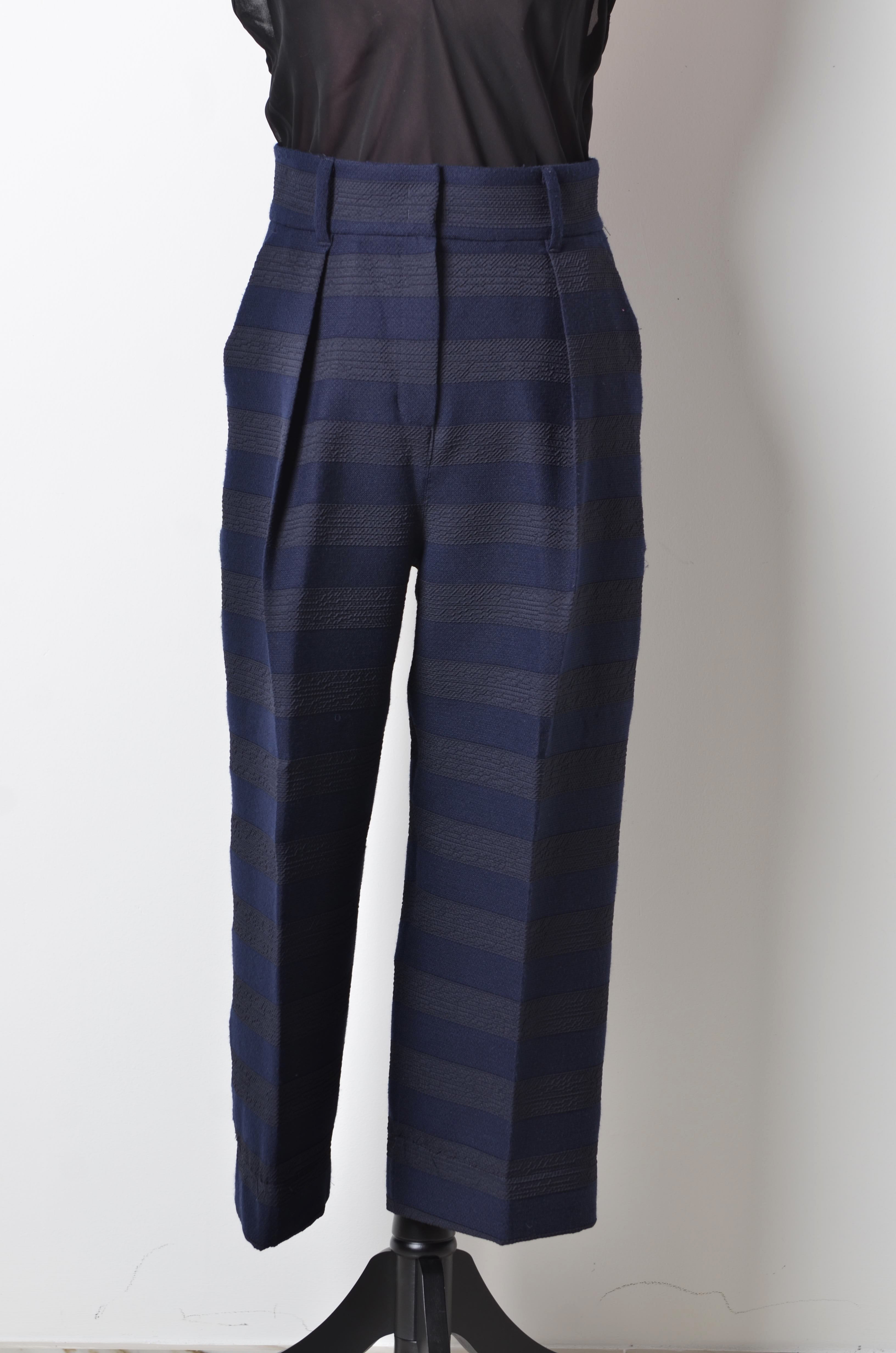 Pantaloni ampi a vita alta blu  MaxMara a righe Tg It 42