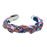 PINETTO - Handmade headband woven with mixed fabrics - pink and orange - unique piece