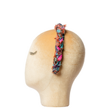 PINETTO - Handmade headband woven with mixed fabrics - pink and orange - unique piece