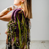 COCCHINA BAG - GREEN/PURPLE CROCHET WITH FRINGES