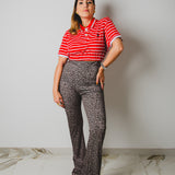 Vintage re-made red and white striped polo shirt personalized with silver rhinestones and jewel buttons - cropped version